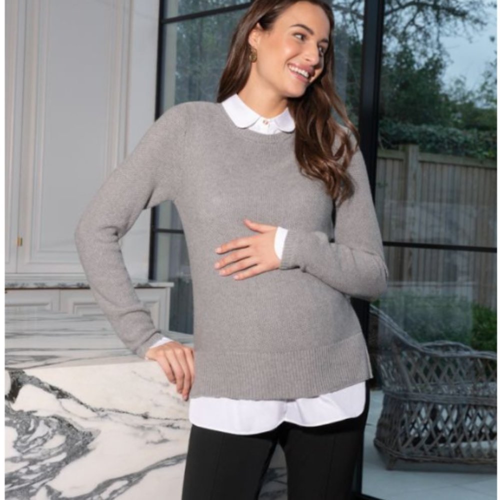 NWT Seraphine Maternity Gray Layered Look Sweater Sz L